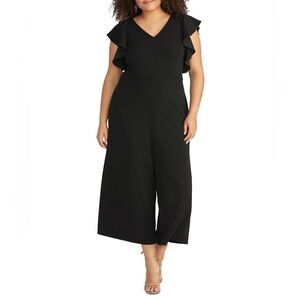 Rachel Roy Black Flutter Sleeve Wide Leg Jumpsuit | V-Neck Elegant